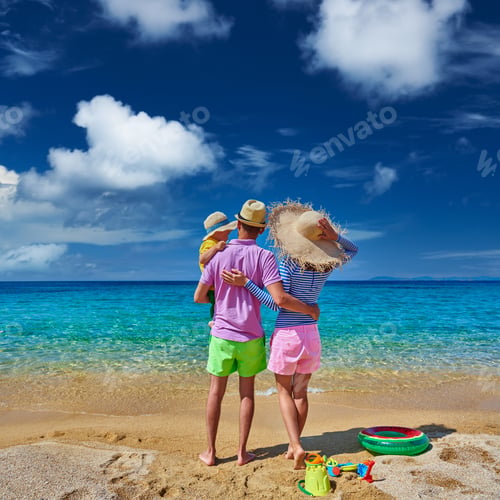 Preview: Family on beach in Greece. Summer vacation.