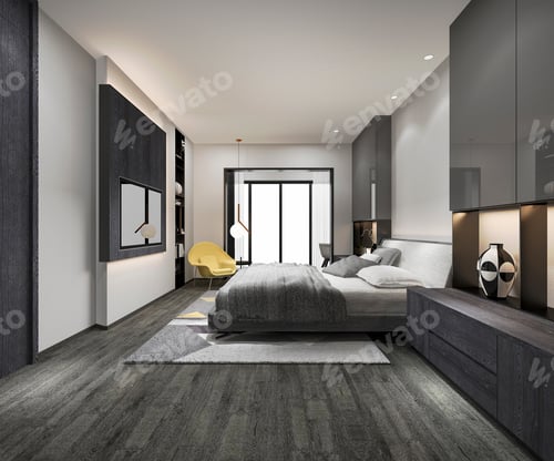 Preview: 3d rendering beautiful luxury bedroom suite in hotel with tv