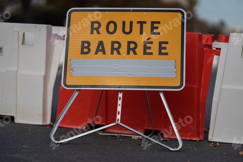 Preview: Closed Road Sign with Barricades.