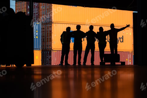 Preview: Group of warehouse employee rest comfortably during work, Silhouette concept.