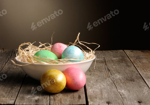 Preview: Colored easter eggs in nest