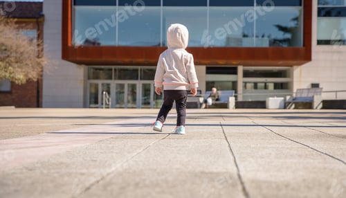 Preview: Little girl with sneakers and hoodie standing outdoors