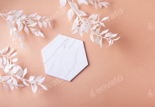 Preview: Frame of white branches on a brown background