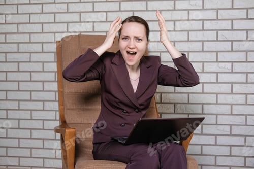 Preview: Woman In The Office In Depression Works For A Laptop.
