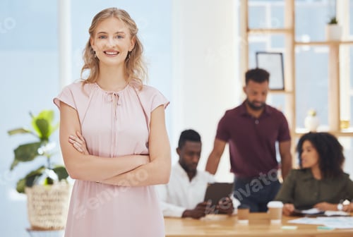 Preview: Startup business leader, woman boss and empowerment in office with equality. Female leadership, suc