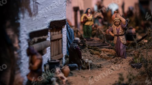 Preview: Typical decorative figures of traditional in Christmas of the portal of Belen