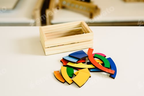 Preview: Toys and materials montessori in a classroom of a school for children