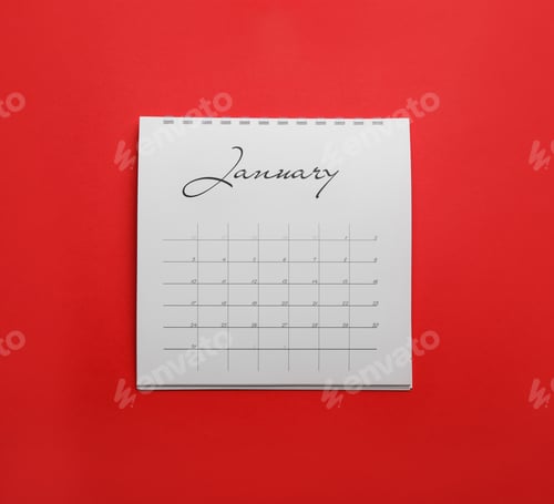 Preview: January calendar on red background, top view