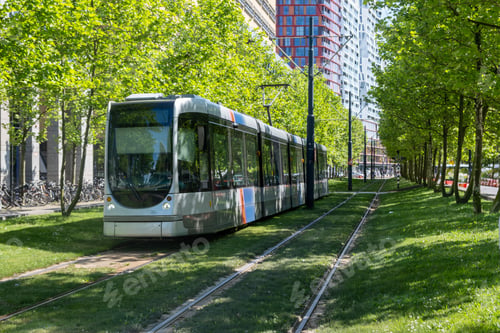 Preview: Tram in Rotterdam city, public transportation, sunny day in Netherlands Holland