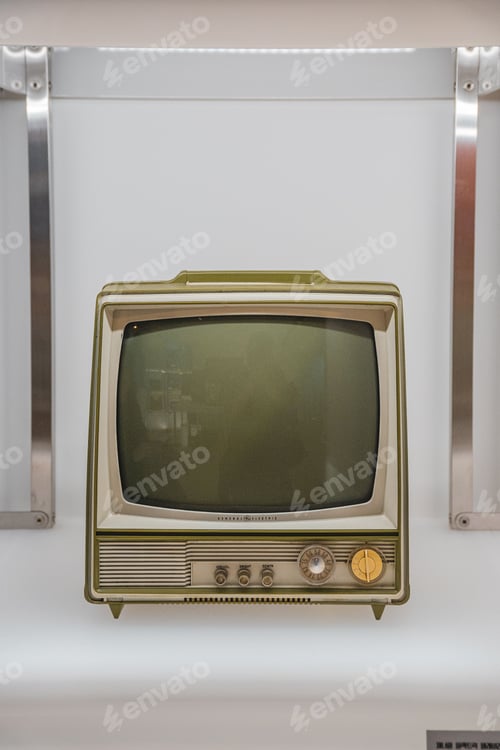 Preview: Vertical shot of a vintage tv on a white background
