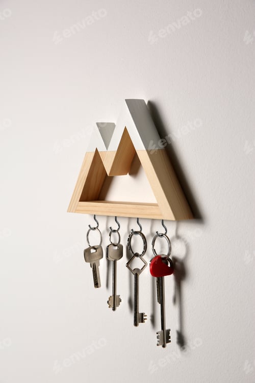 Preview: Wooden key holder on light grey wall