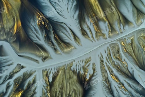 Preview: Aerial view of surreal natural patterns of gold cyanide leaching flowing into decanting lake