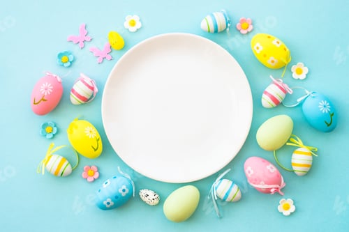 Preview: Easter table setting, Easter food background.