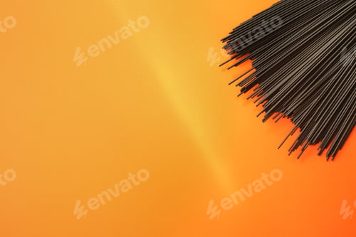 Preview: Pasta Black Spaghetti (Raw Product) Concept. Food Background. Copy Space