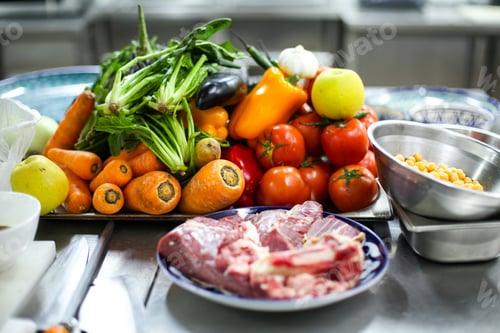 Preview: Vegetables and lamb on a plates