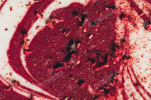 Preview: Top view on red and white appetizing dessert
