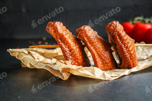 Preview: Smoked Chicken Wings Meat Poultry Barbecue Menu Concept. Food Background Top View Copy Space