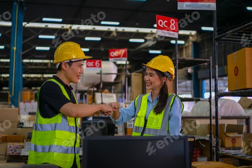 Preview: Blue collar workers are working at warehouse.