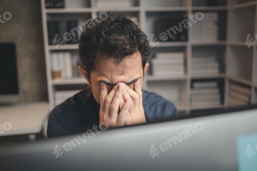 Preview: Startup company employees work overtime and work hard causing stress and fatigue from work, office s