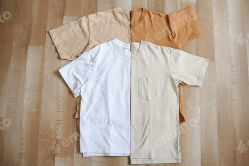 Preview: Place it - Earth Tone Color T-shirt Mockup on Wooden Background