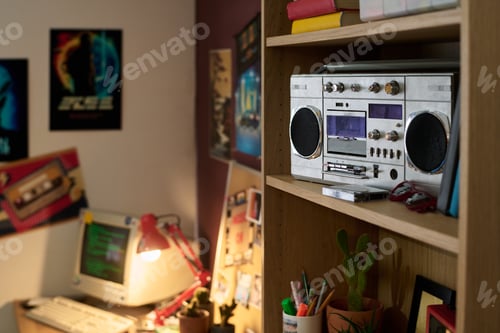 Preview: Retro Entertainment Room with Vintage Electronics Displayed