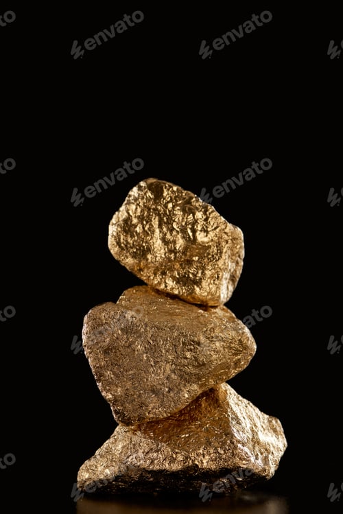 Preview: stack of gold textured stones isolated on black