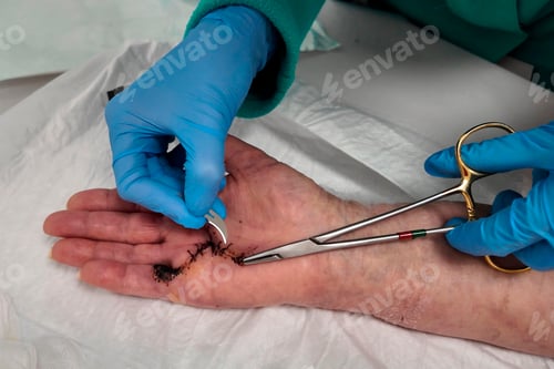 Preview: Nurse Removing Surgical Stitches from Elderly Woman Hand
