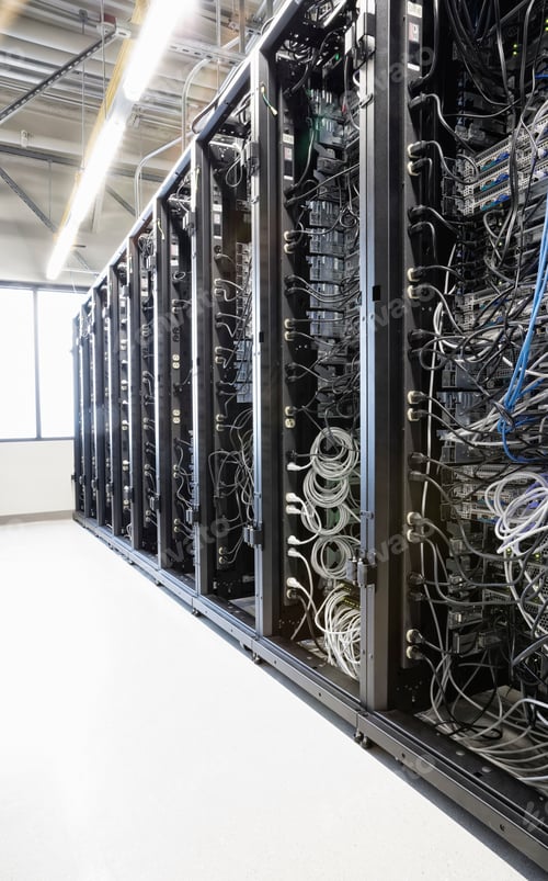 Preview: Servers in an aisle of racks in a computer server farm.
