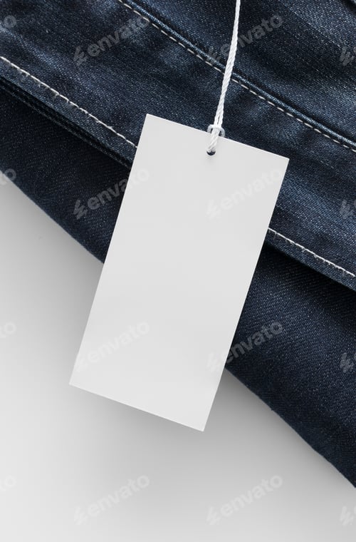 Preview: White clothing tag mockup on a jeans.