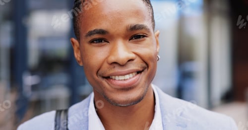 Preview: Portrait, business and black man in city, smile and happiness with lawyer, attorney and confident.