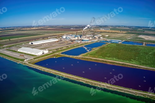 Preview: Aerial View of a Sugar Mill Refinery in Rural North Dakota with Ponds