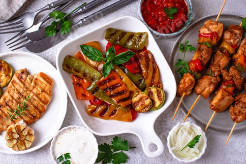 Preview: Assortment of grilled bbq meat and vegetables