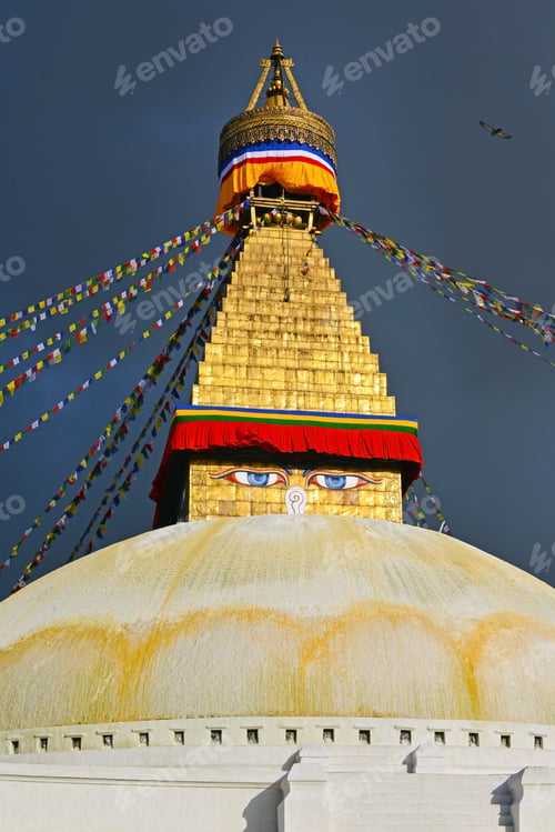 Preview: The tower of the Boudhanath Buddhist stupa. Kathmandu, Nepal