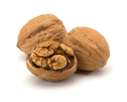 Preview: whole and cracked walnut isolated on the white background