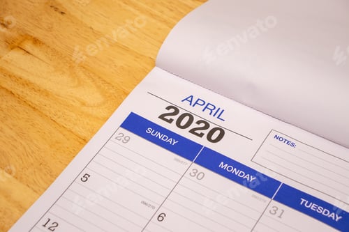 Preview: Close up of the month of April 2020 written on calendar