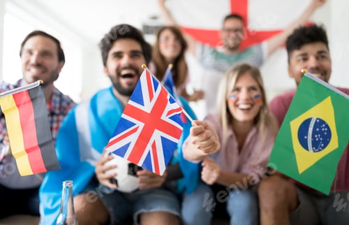 Preview: Group of multi-ethnic people celebrating football game