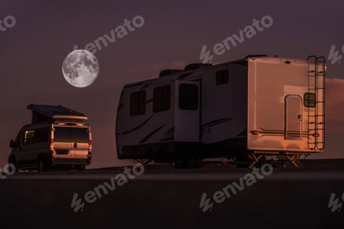 Preview: Full Moon Night in a RV Park and Parked Recreational Vehicles