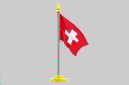 Preview: Red flag with white cross on gray pole