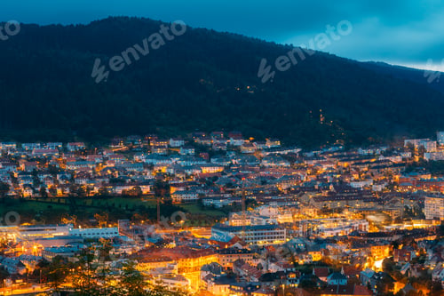Preview: Aerial view Cityscape of Bergen from mountain top, Norway