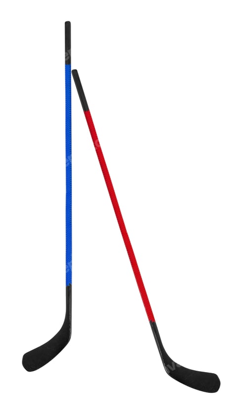 Preview: Red and Blue Toy Hockey Sticks on White