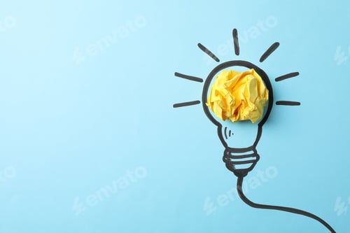 Preview: Drawn light bulb on blue background. Good idea concept