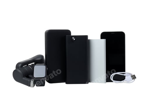 Preview: PNG,Power bank with gadgets, isolated on white background