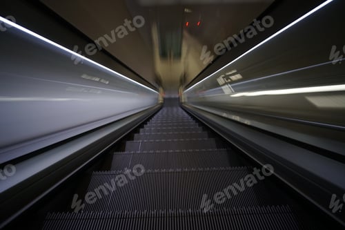 Preview: Looking down on a moving escalator.