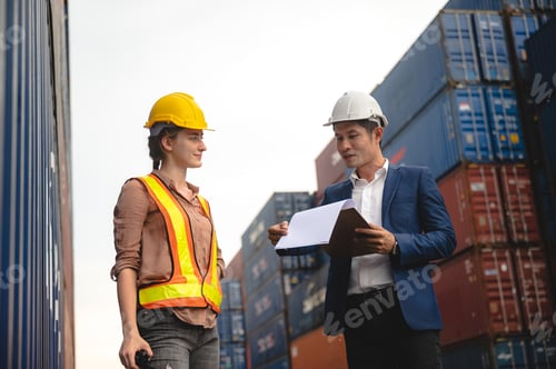 Preview: foreman team are working at container yard, logistic cargo warehouse for industrial shipping