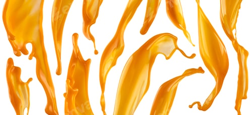 Preview: Orange juice splashes, flowing streams Isolated on white background