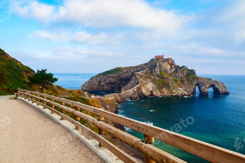 Preview: Amazing view of San Suan de Gatzelugatxe with Biscay Bay in Basque Country, Spain
