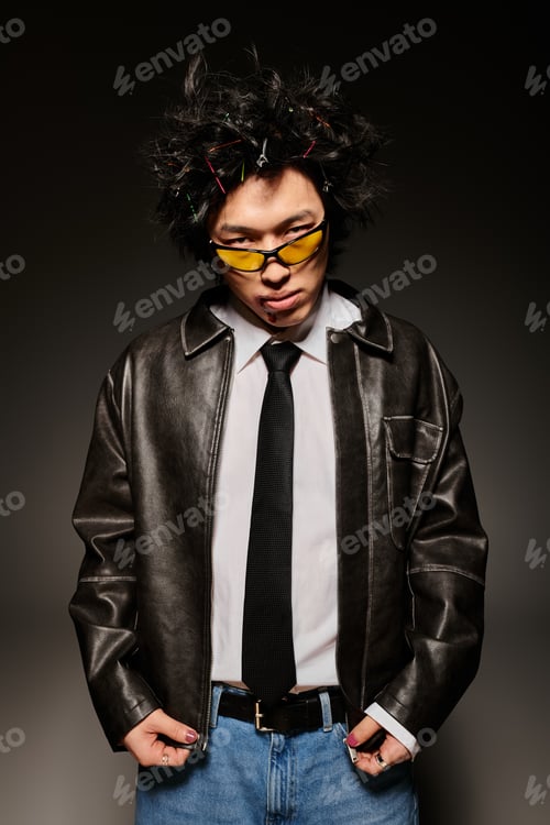 Preview: Stylish spring fashion showcase featuring an asian man in a studio setting