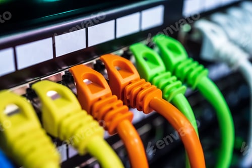 Preview: Colorful Telecommunication Colorful Ethernet Cables Connected to
