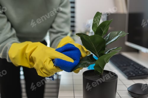 Preview: a company's cleaning lady is diligently cleaning the executive's office