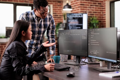 Preview: Diverse team of system engineers developing html code